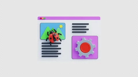 3d animation of website interface with bug fixing Stock Footage 333684480