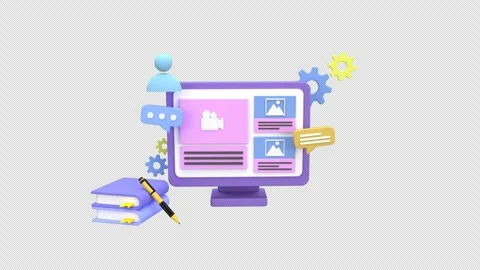 3d animation website or app development, computer screen with multimedia co.. Stock Footage 310166427