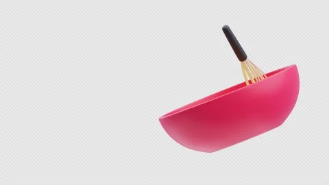 3d animation of whisk mixing batter in pink bowl Stock Footage 333772347