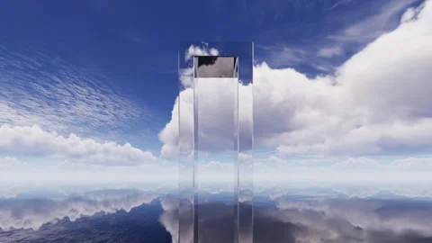 3D animation of white clouds floating in a blue sky over calm water Stock Footage 287471068