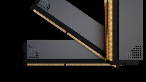 A 3D animation of white-label DDR5 RAM featuring aluminum heatspreaders. Stock Footage 324086160