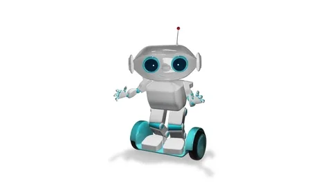 3d Animation White Robot on Scooter with Alpha Channel Stock Footage 79805019