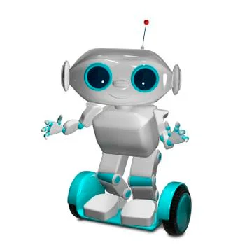 3d Animation White Robot on Scooter Stock Illustration