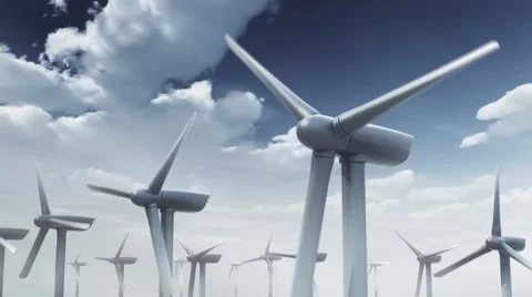 3d animation of wind turbines on sky background Stock Footage 51840461