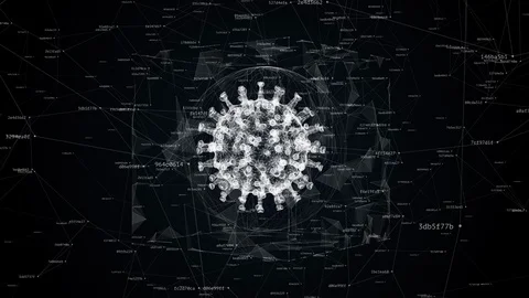 3D animation of wireframe of rotating coronavirus Stock Footage 129327981