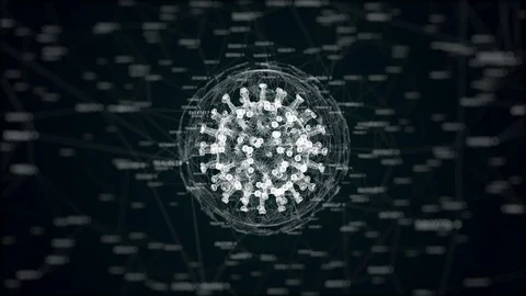 3D animation of wireframe of rotating coronavirus in sphere Stock Footage 129510384