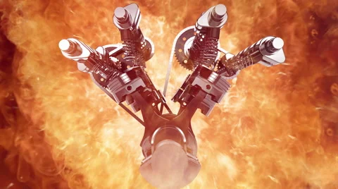 3D animation of a working V8 engine with explosions. Vidéo 66278427