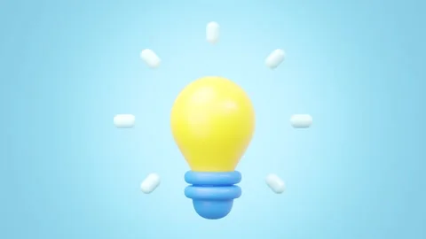 3D animation yellow light bulb icon. Lamp with bright halo isolated on blue. Vídeos de archivo 264141674