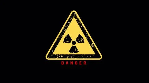 3D animation of yellow triangle warning. Seamless loop animation. Radiation Illustrazione stock