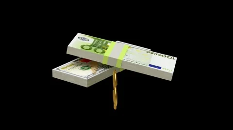 3D animations of stacks of euro and dollar banknotes with the dollar symbol. Stock-Footage 334075280