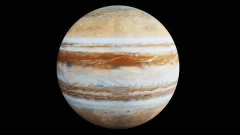 3d animaton of Planet Jupiter slowly spinning. Seamless Loop with Luma Matte Видео 162510218