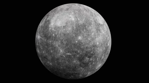 3d animaton of Planet Mercury slowly spinning. Seamless Loop with Luma Matte Stock Footage 162595072