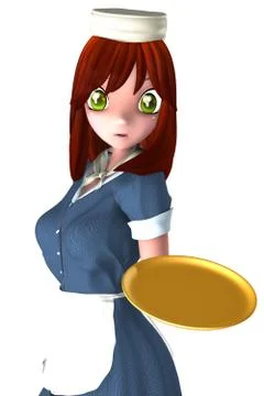 3d anime waitress Stock Illustration