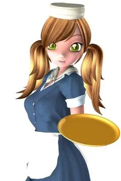 3d anime waitress Stock Illustration