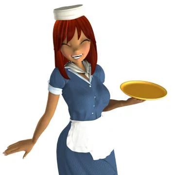 3d anime waitress Stock Illustration