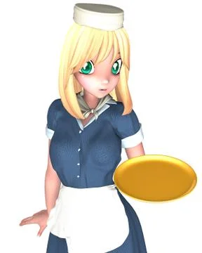3d anime waitress Stock Illustration