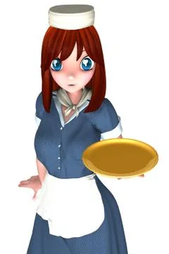 3d anime waitress Stock Illustration