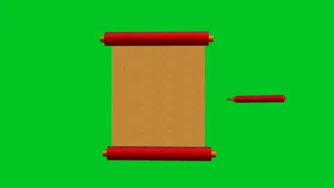 3D Antique Scroll Unrolling Automatically with Pencil Writing Wavy Line on .. Stock Footage 307571500