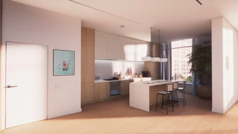 3D Apartment Interior Design Filling Room with Furniture Items Stock Footage 296177000