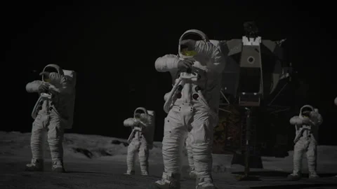 3D Apollo astronauts dance and celebrate landing on the moon Stock-Footage 289805217