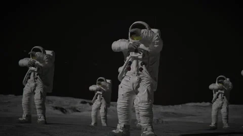 3D Apollo astronauts dancing on the moon Stock Footage 289806832