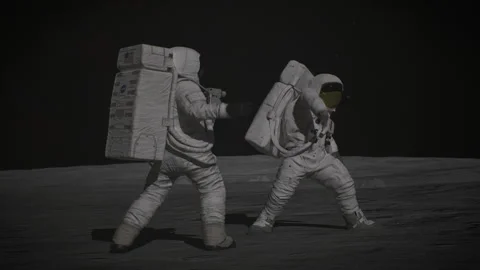3D Apollo Project and astronauts dancing happily on the moon Stock Footage 289828081