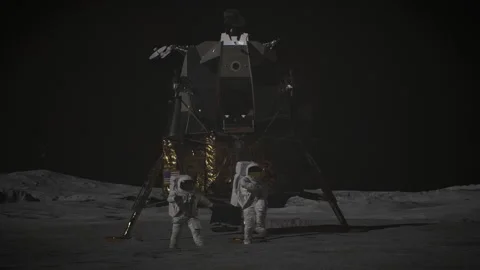 3D Apollo project and astronauts walk happily on the moon Stock Footage 289829014
