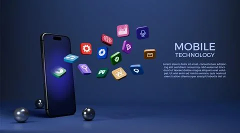 3D app icon. Phone display with application buttons. Social media infographic in 스톡 일러스트