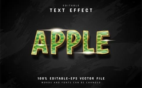 3d apple text effect with gold sparkle Stock Illustration