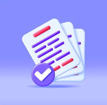 3D Approved Documents Papers Icon Isolated. Illustrazione stock