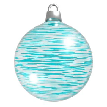 3D Aqua and White Striped Christmas Ball Ornament Stock Illustration