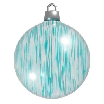 3D Aqua and White Striped Christmas Ball Ornament Stock Illustration