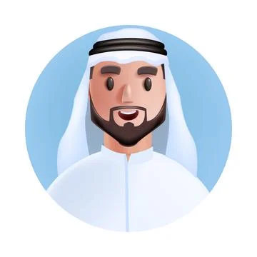 3D Arab man avatar, vector emirate male cartoon character portrait Stock Illustration