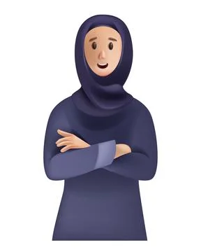 3D Arab woman character, vector muslim female portrait, young girl Stock Illustration