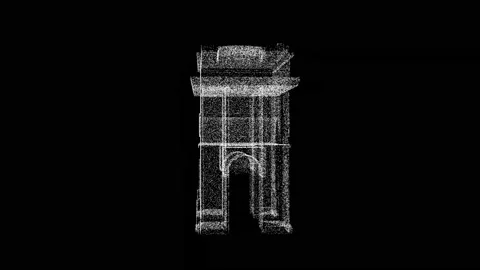 3D Arc de Triomphe rotates on black background. Object consisting of white Stock Footage 240077282