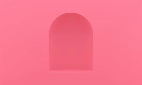 3d arch empty podium pink wall hole showroom foundation museum showcase reali Stock Illustration