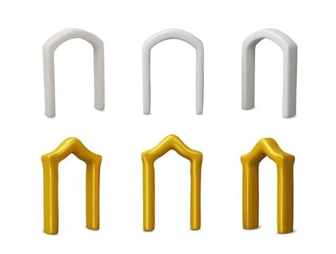 3D arch frames vector set, golden and white glossy doorways, vintage curve Stock Illustration