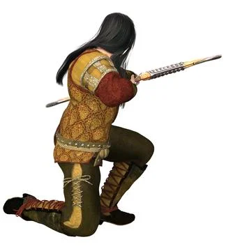 3D Archer in Medieval Attire Drawing Bow Stock Illustration
