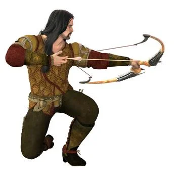 3D Archer in Medieval Attire Drawing Bow Stock Illustration
