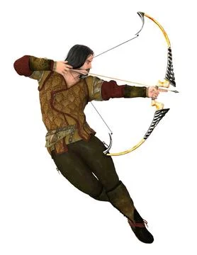 3D Archer in Medieval Attire Drawing Bow Stock Illustration