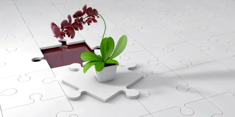 3D Archidea on a puzzle on a grey background Stock Illustration