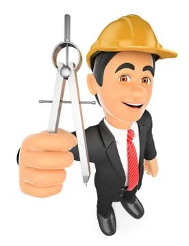 3D Architect with a compass Stock Illustration