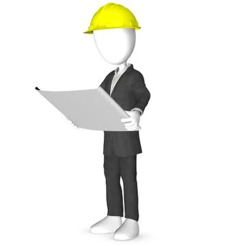 3D Architect or engineer looking at blueprints Stock Illustration