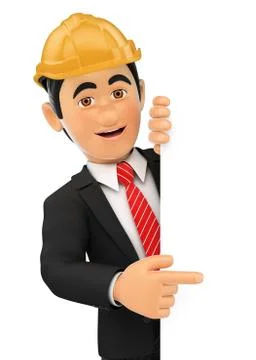 3D Architect pointing aside. Blank space Stock Illustration