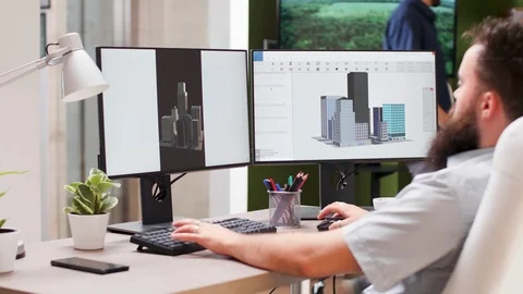 3D architect working on new building project Stock Footage 110472888