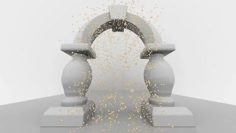 3D Architectural Arch with Floating Gold Spheres - Abstract Geometry Animatio Stock-Footage 291090314