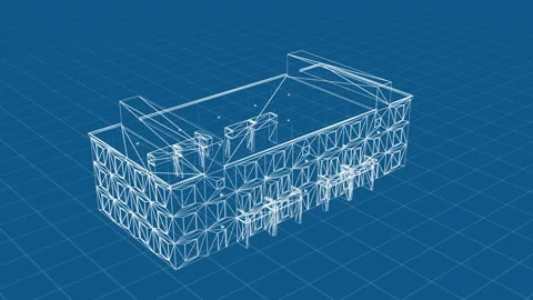 3D Architectural Blueprint of Modern Building Structure under Digital Analysi 库存影片 334584720