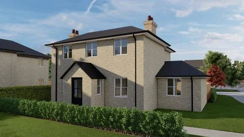 3D Architectural Visualization of a Modern Detached Two-Story Brick Family House 스톡 일러스트