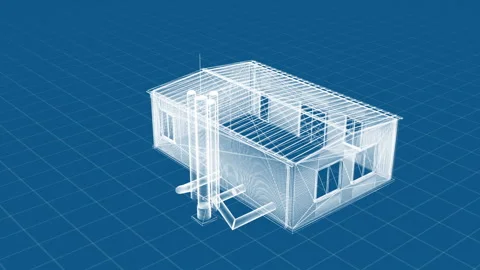 3D Architectural Wireframe Model of Modern Industrial Building Design Vídeos de archivo 344717879