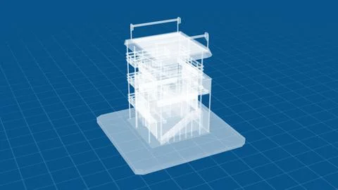 3D Architectural Wireframe of a Modern Multi-Level Building Structure Stock Illustration